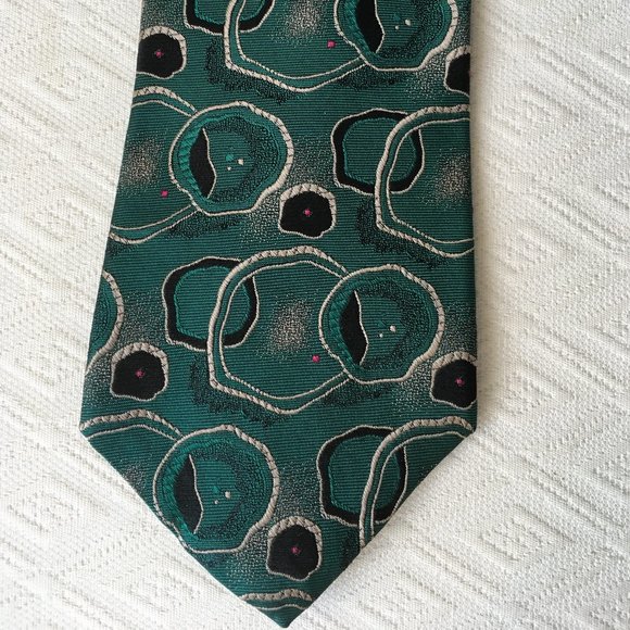 Fendi TIE made in Italy Green black retro abstract silk
